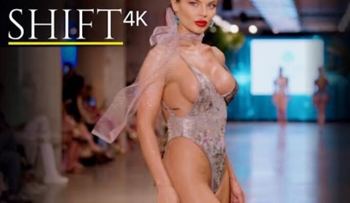 维琪游泳比基尼时装秀在洛杉矶，加州女孩昂首阔步的跑道!